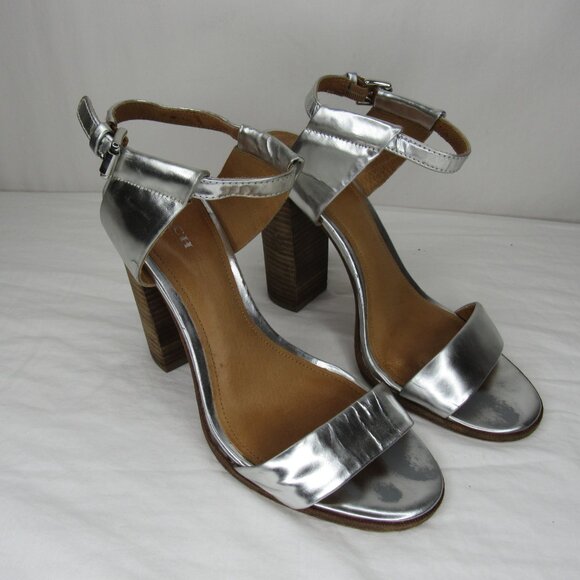 Coach LEXEY Metallic Silver Stacked Heels 4.5" Women's 8.5 - Picture 6 of 10
